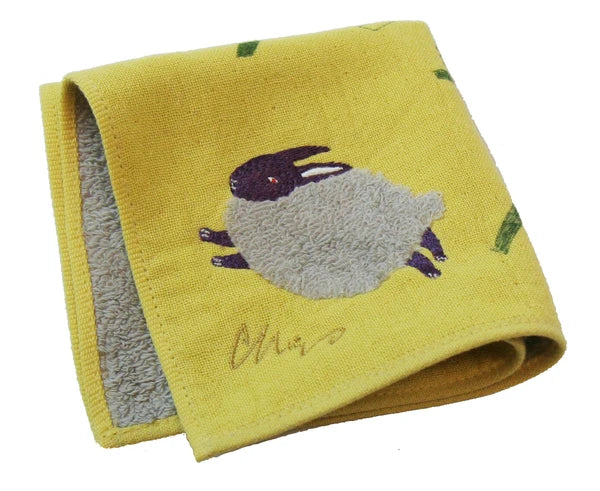 MiW Style Fluffy Gauze Handkerchief | Rabbit Design in Yellow | moritaMiW (Japan)