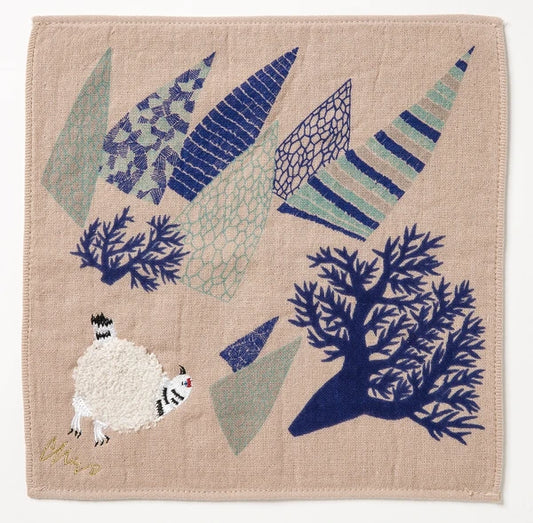 MiW Style Fluffy Gauze Handkerchief | Grouse Design in Beige | moritaMiW (Japan)