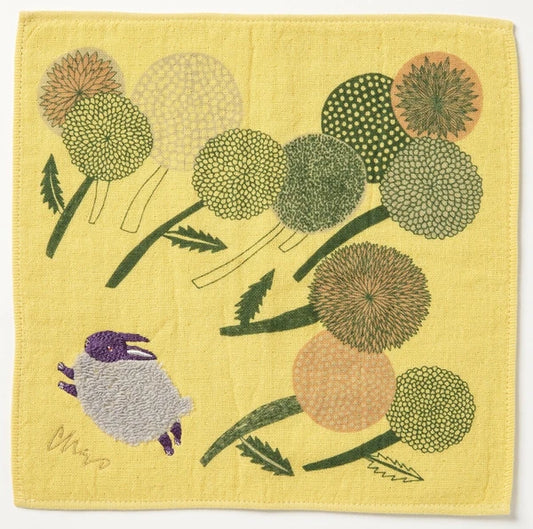 MiW Style Fluffy Gauze Handkerchief | Rabbit Design in Yellow | moritaMiW (Japan)