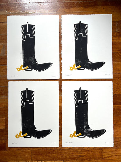 Big Boot Linocut Print | Ellen Orchard (TX)