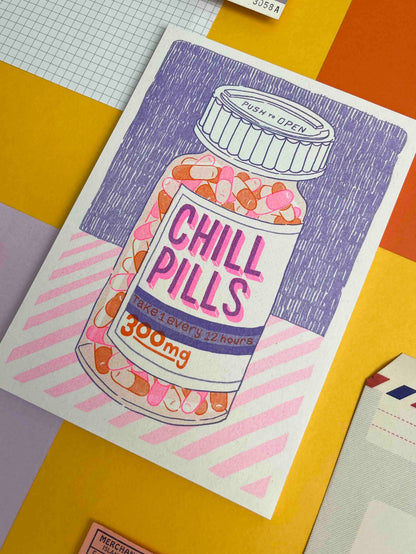 Chill Pills Risograph Print | Jacqueline Colley (UK)