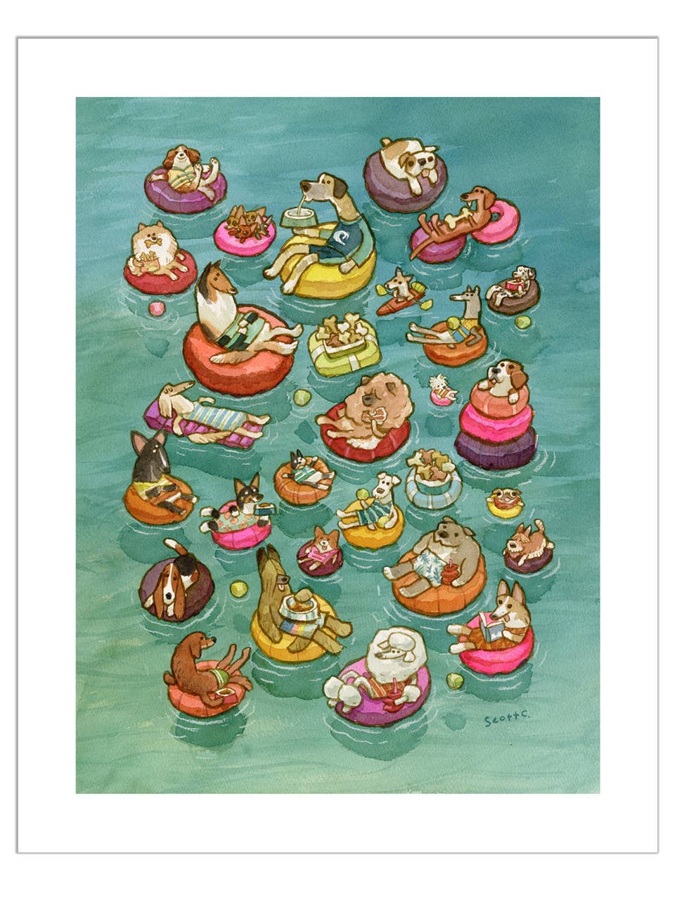 Tubing Dogs Art Print | Scott C (CA)