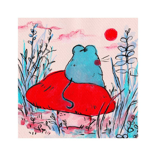 Blue Mouse Thinking on a Mushroom Print | Rebekah Evans (NC)