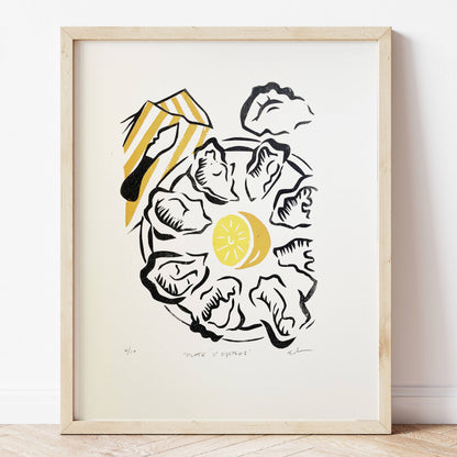 Plate o' Oysters Linocut Print | Ellen Orchard (TX)