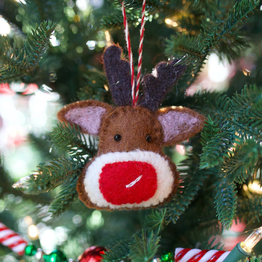Red Nose Reindeer Wool Felt Ornament