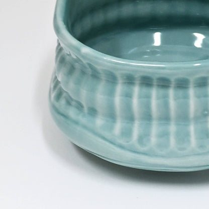 Turquoise Porcelain Mini Matcha Bowl | Ribbed Gloss Glaze | Japan