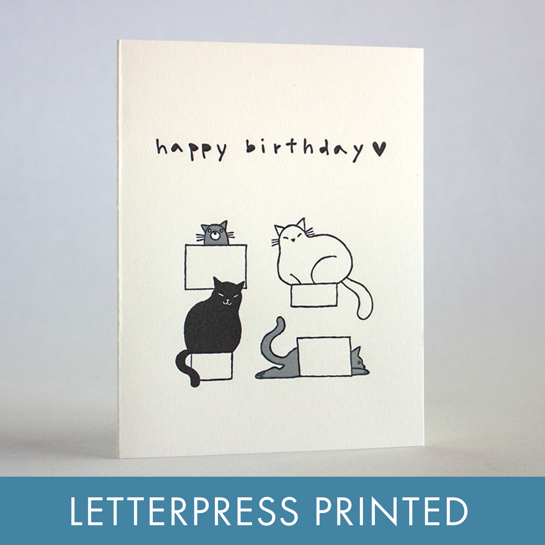 Cat Boxes Birthday Letterpress Card | Fugu Fugu Press (CA)
