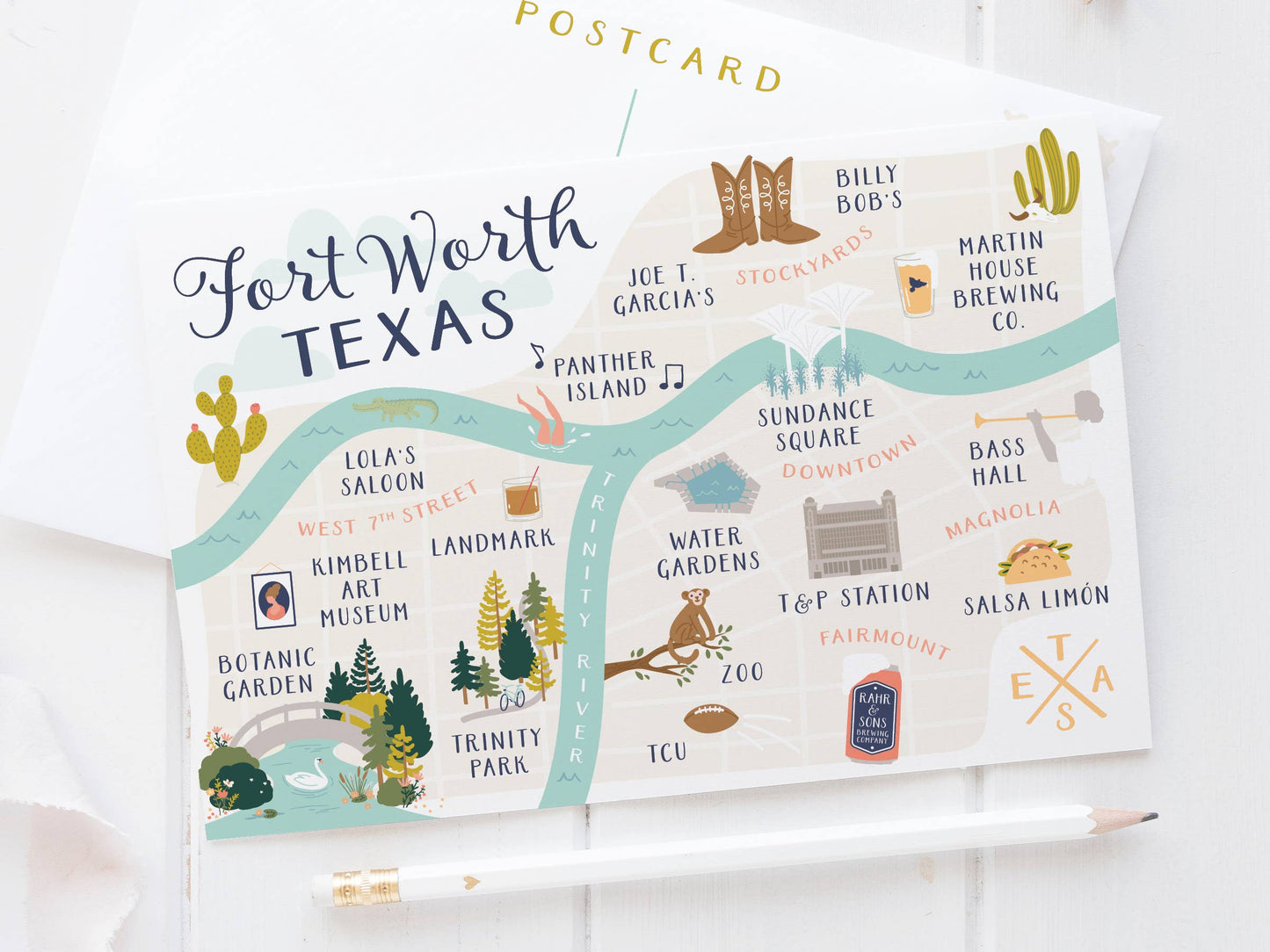 Fort Worth Map Postcard | Onderkast Studio (TX)
