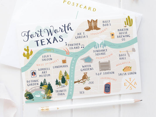 Fort Worth Map Postcard | Onderkast Studio (TX)