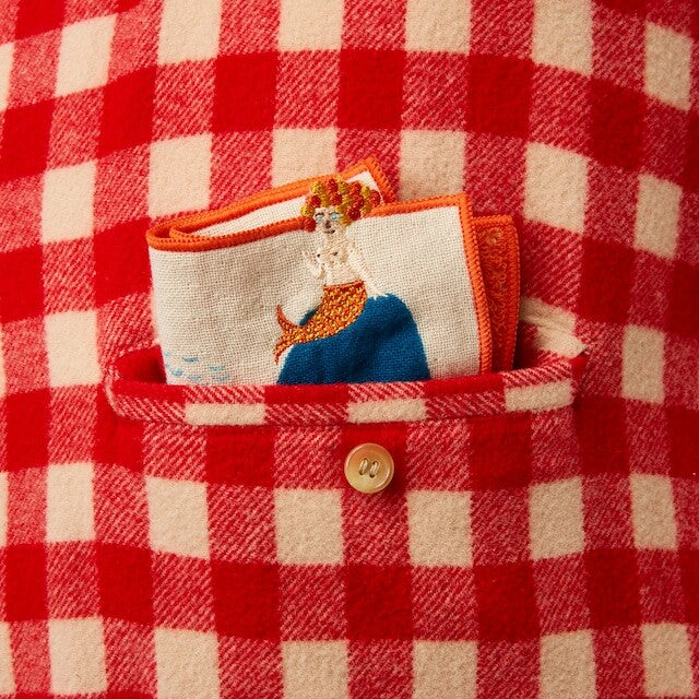 MiW Style Pocket Handkerchief | Ningyo Design in Orange | moritaMiW (Japan)