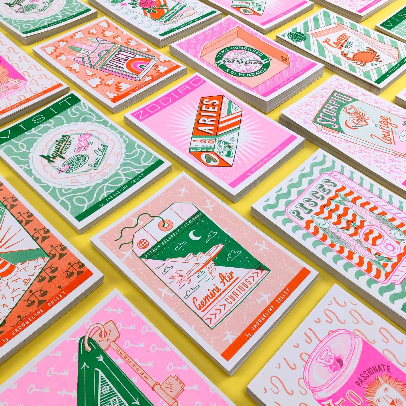 Aquarius Zodiac A6 Risograph Print }| Jacqueline Colley (UK)