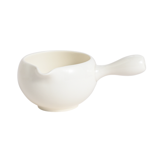Side Handle Porcelain Katakuchi Matcha Bowl | Glossy White