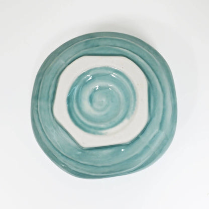 Turquoise Porcelain Mini Matcha Bowl | Ribbed Gloss Glaze | Japan