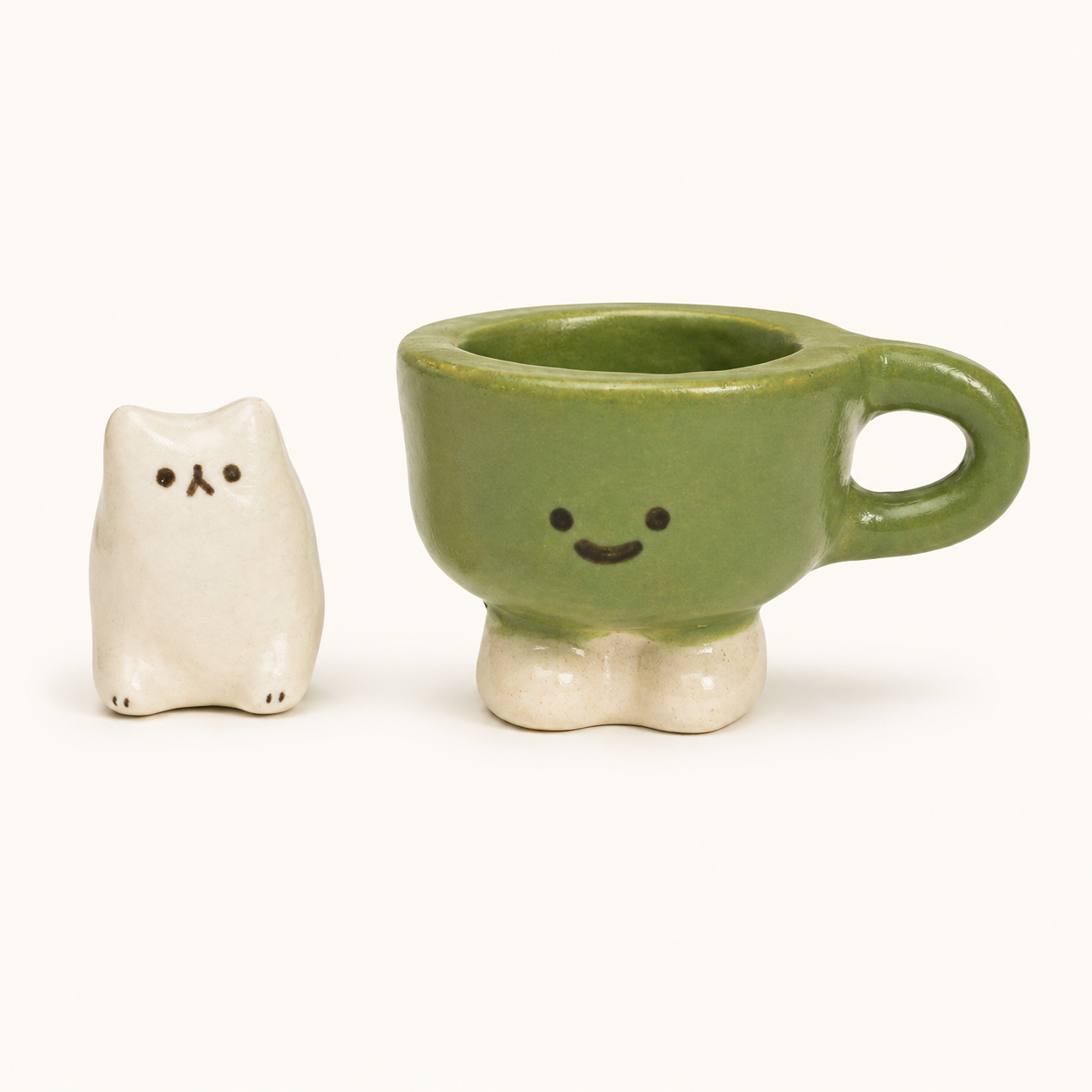 Cat Cup Stoneware Figurine | Moss Green | Taitau Fung (HK)