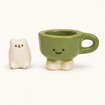 Cat Cup Stoneware Figurine | Moss Green | Taitau Fung (HK)