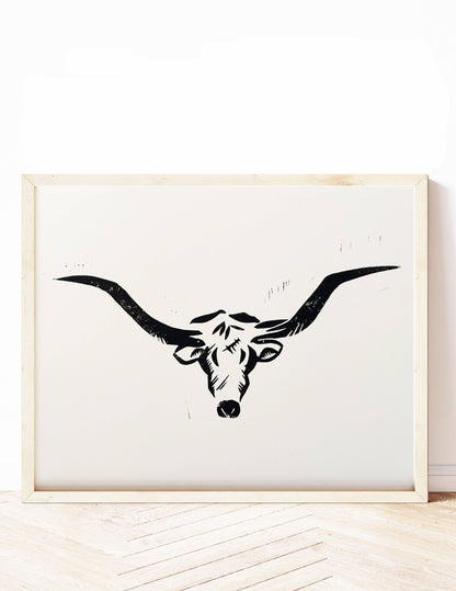Longhorn Linocut Print | Ellen Orchard (TX)