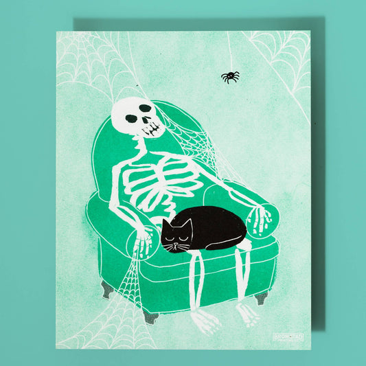 Skeleton Lap Cat Risograph Print | Bromstad Printing Co. (VA)