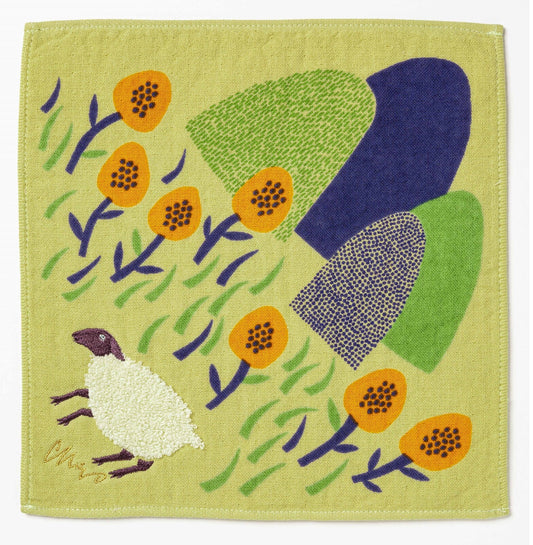 MiW Style Fluffy Gauze Handkerchief | Sheep Design in Beige | moritaMiW (Japan)