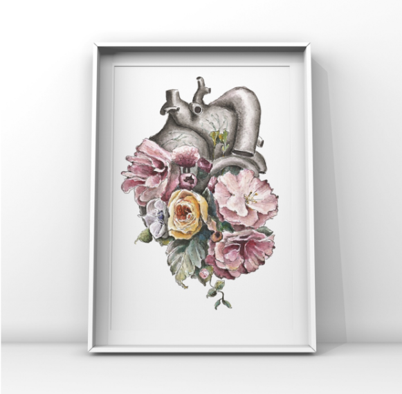 Floral Heart Anatomy Art Print | Trisha Thompson Adams (OK)