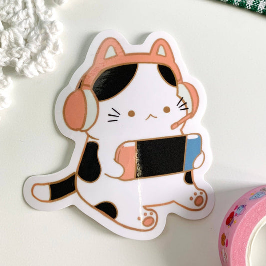 Black and White Gamer Kitty Sticker | Chocolett (OR)
