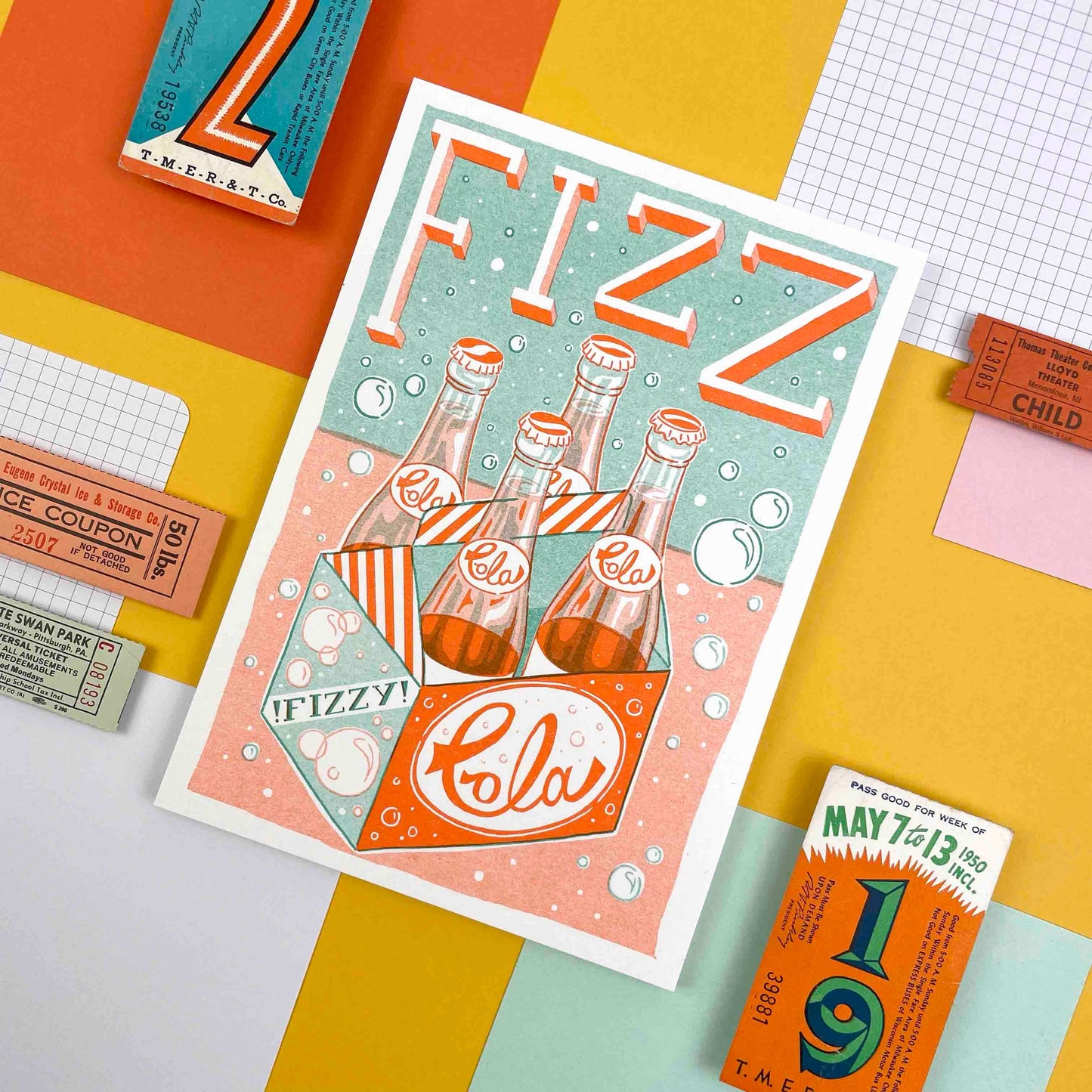A5 Fizz Cola Bottles Risograph Print | Jacqueline Colley (UK)