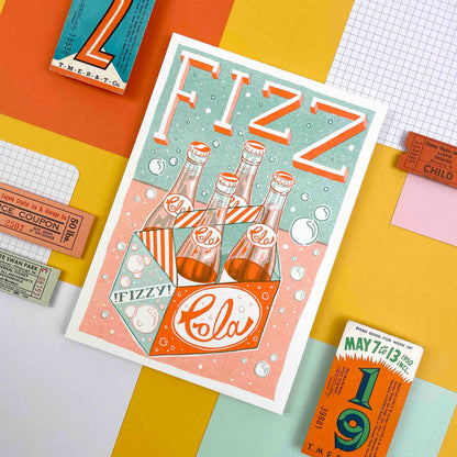 A5 Fizz Cola Bottles Risograph Print | Jacqueline Colley (UK)