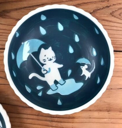 Cat Life Series Ceramic Bowl | Rainy Day | Mitsui Pottery (Japan)