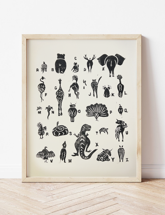 Animal Butt Alphabet Linocut Print | Ellen Orchard (TX)