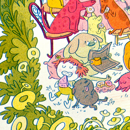 Doggy Tea Party Risograph Print | Natalie Andrewson (CA)