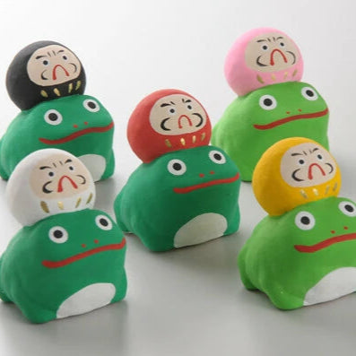 Ceramic Frog and Daruma Figurine (Japan)
