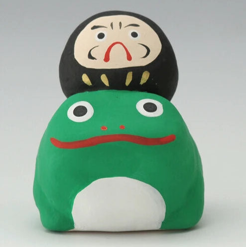 Ceramic Frog and Daruma Figurine (Japan)