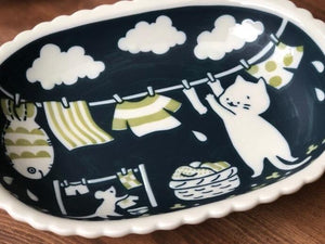 Cat Life Series Ceramic Dish | Laundry Day | Kanesada (Japan)