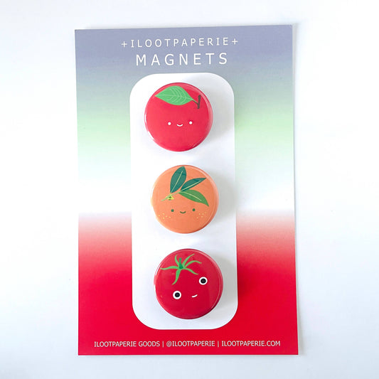Apple, Orange, and Tomato Set of 3 Magnets | ILOOTPAPERIE (CA)