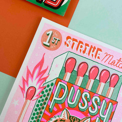 Pussy Power Matchbox A5 Risograph Print | Jacqueline Colley (UK)