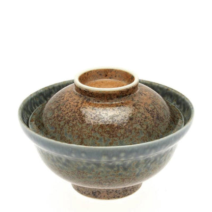 Ceramic Blue Sand Crackle Bowl w/ Lid (Japan)