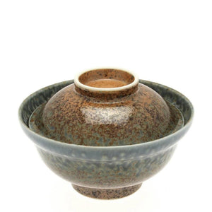 Ceramic Blue Sand Crackle Bowl w/ Lid (Japan)