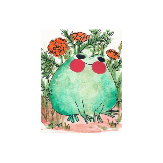 Frog with Marigolds Mini Art Print | Rebekah Evans (NC)