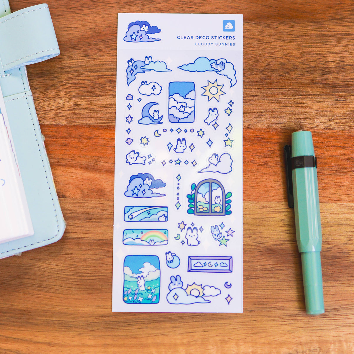 Cloudy Bunnies clear sticker sheet by Thousand Skies