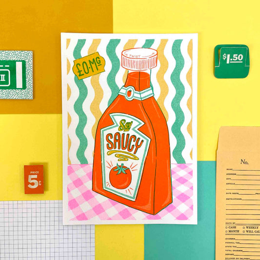 A5 Sauce Bottle Risograph Print | Jacqueline Colley (UK)