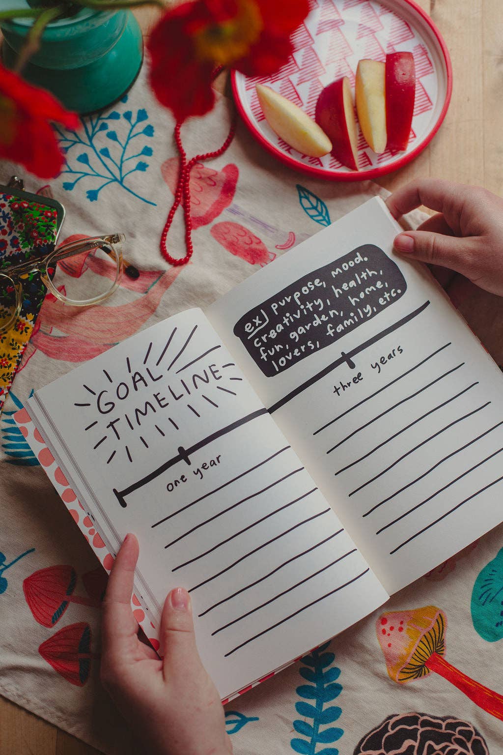 Make It Happen journal open to a timeline page