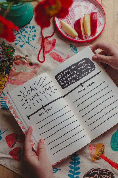 Make It Happen journal open to a timeline page