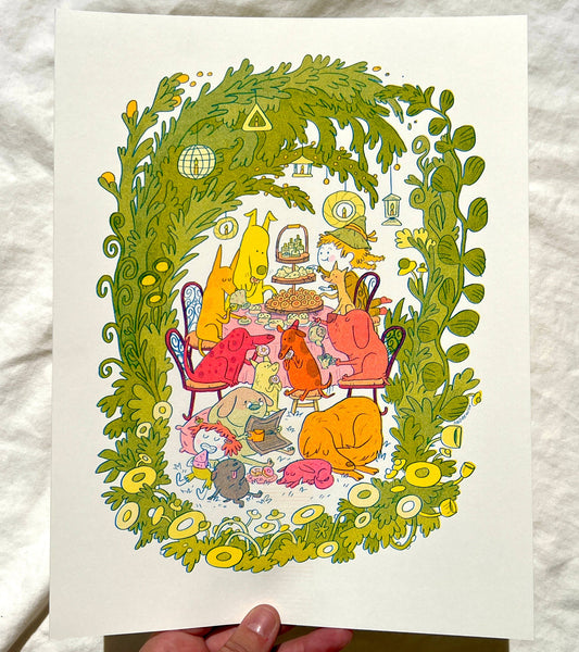 Doggy Tea Party Risograph Print | Natalie Andrewson (CA)