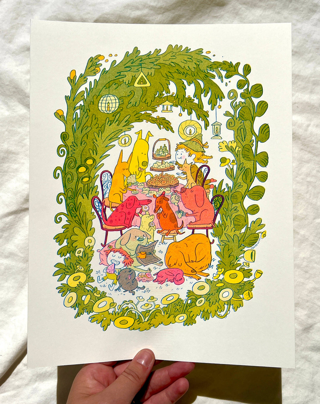 Doggy Tea Party Risograph Print | Natalie Andrewson (CA)