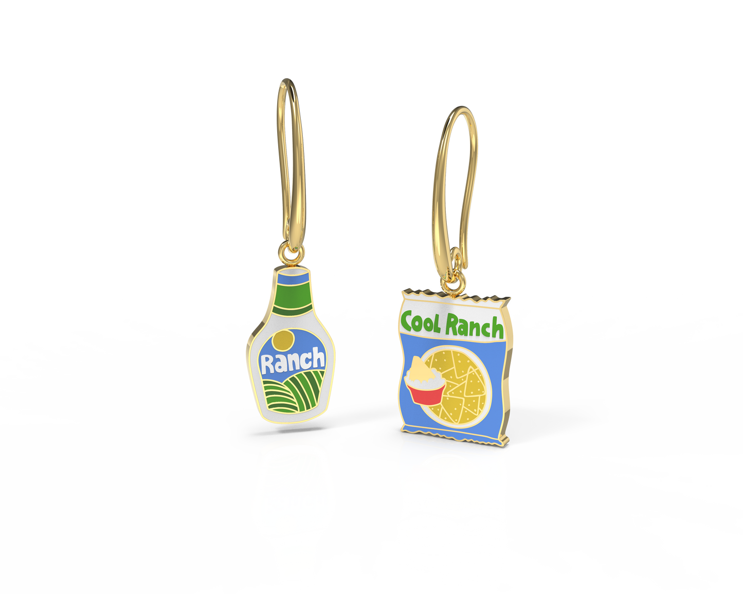 Cool Ranch Dressing Gold Junk Food Earrings | Yellow Owl Workshop (CA)