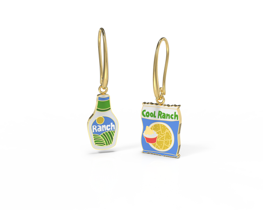 Cool Ranch Dressing Gold Junk Food Earrings | Yellow Owl Workshop (CA)