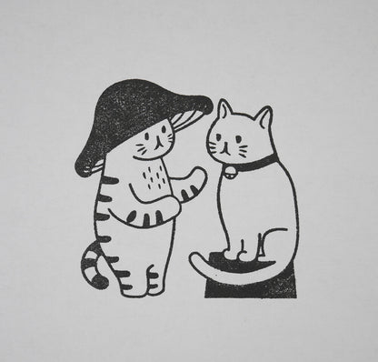 Mushroom Cat and Friend Stamp | 4Legs (Japan)