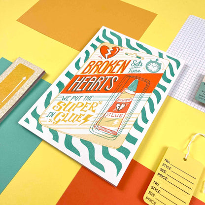 A5 Broken Hearts Risograph Print | Jacqueline Colley (UK)