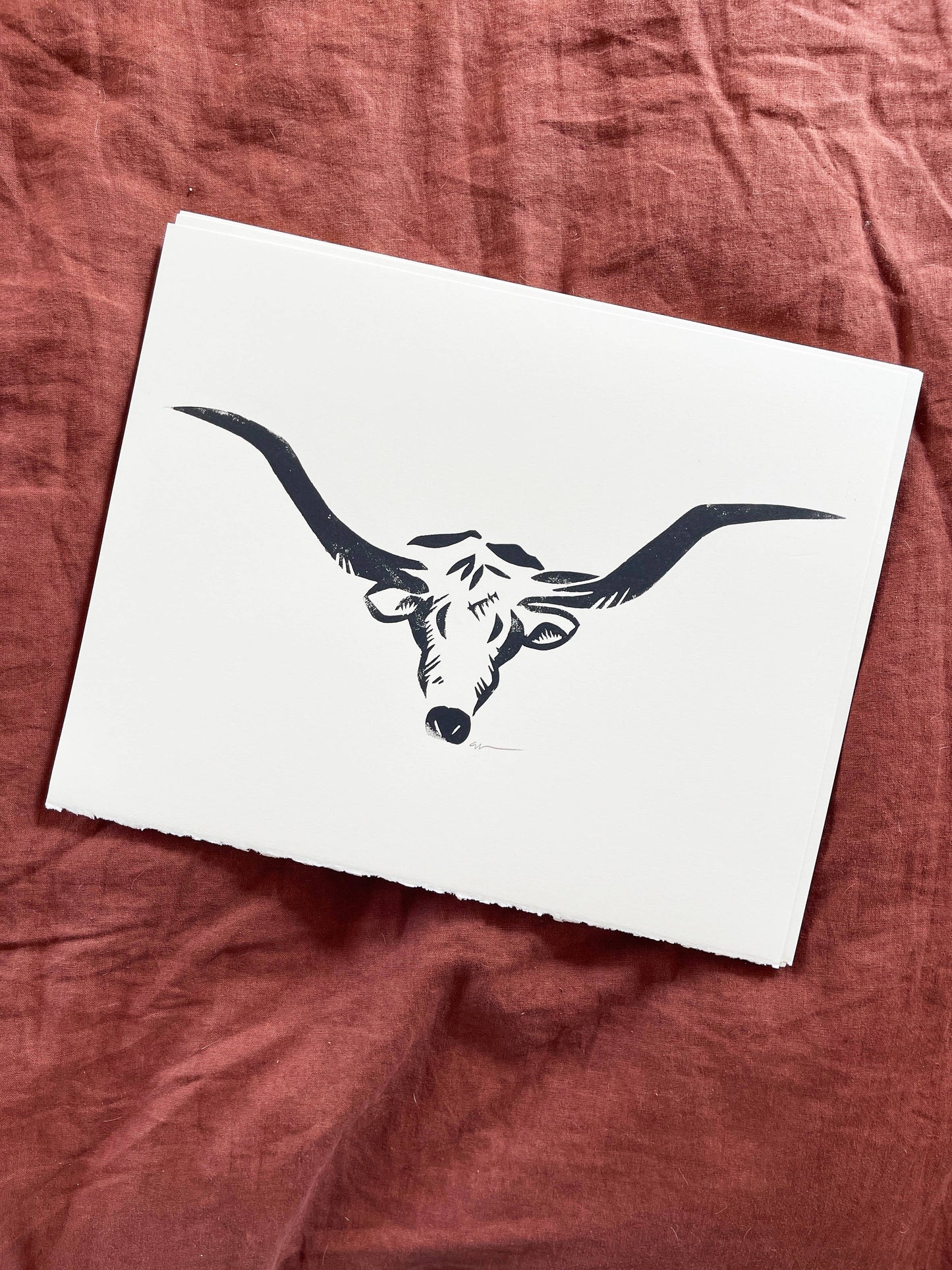 Longhorn Linocut Print | Ellen Orchard (TX)