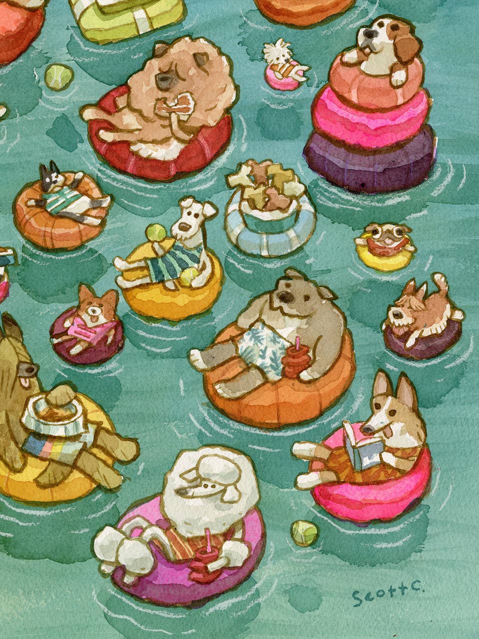 Tubing Dogs Art Print | Scott C (CA)