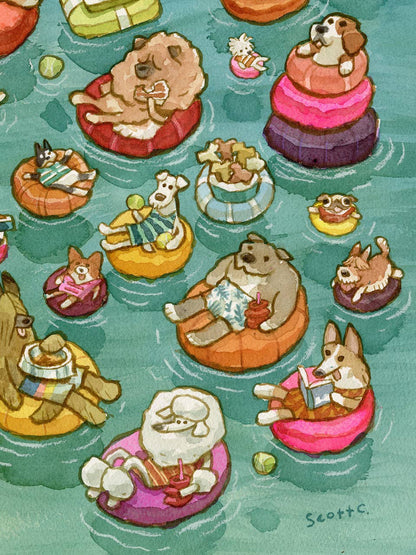 Tubing Dogs Art Print | Scott C (CA)